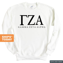 Load image into Gallery viewer, Gamma Zeta Alpha Block Letter Sweatshirt - Fraternity Crewneck Sweatshirt - Kite and Crest