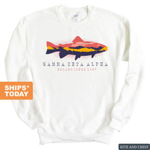 Load image into Gallery viewer, Gamma Zeta Alpha Fishing Sweatshirt - Fraternity Crewneck Sweatshirt - Kite and Crest