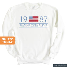 Load image into Gallery viewer, Gamma Zeta Alpha Flag Year Sweatshirt - Fraternity Crewneck Sweatshirt - Kite and Crest