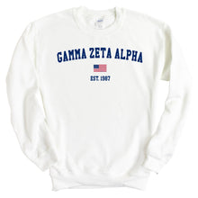 Load image into Gallery viewer, Gamma Zeta Alpha USA Flag Sweatshirt - Fraternity Crewneck Sweatshirt - Kite and Crest