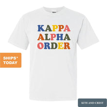 Load image into Gallery viewer, Kappa Alpha Order Comfort Colors T-Shirt - KA Retro Letters Shirt - Kite and Crest