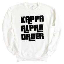 Load image into Gallery viewer, Kappa Alpha Order Sweatshirt - KA Stacked Letters Crewneck Sweatshirt - Kite and Crest