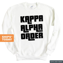 Load image into Gallery viewer, Kappa Alpha Order Sweatshirt - KA Stacked Letters Crewneck Sweatshirt - Kite and Crest