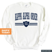 Load image into Gallery viewer, Kappa Alpha Order Sweatshirt - KA Striped Shield Crewneck Sweatshirt - Kite and Crest
