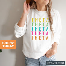 Load image into Gallery viewer, Kappa Alpha Theta Sweatshirt - Theta Modern Stacked Crewneck Sweatshirt - Kite and Crest