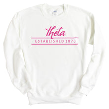 Load image into Gallery viewer, Kappa Alpha Theta Sweatshirt | Theta Pink Established Crewneck Sweatshirt | Kappa Alpha Theta Sorority Gift Idea - Kite and Crest