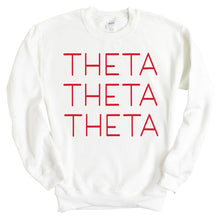 Load image into Gallery viewer, Kappa Alpha Theta Sweatshirt | Theta Red and Stacked Crewneck Sweatshirt | Kappa Alpha Theta Sorority Gift Idea - Kite and Crest