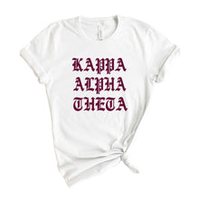 Load image into Gallery viewer, Kappa Alpha Theta T-Shirt | Theta Old Type Written Shirt | Kappa Alpha Theta Sorority Gift Idea - Kite and Crest
