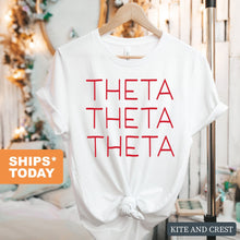 Load image into Gallery viewer, Kappa Alpha Theta T-Shirt | Theta Red and Stacked Shirt | Kappa Alpha Theta Sorority Gift Idea - Kite and Crest
