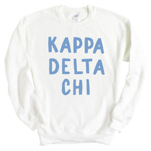 Load image into Gallery viewer, Kappa Delta Chi Blue Bubble Letters Crewneck Sweatshirt - Kite and Crest