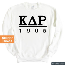 Load image into Gallery viewer, Kappa Delta Rho Black Letter Sweatshirt - Fraternity Crewneck Sweatshirt - Kite and Crest