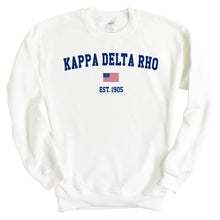 Load image into Gallery viewer, Kappa Delta Rho USA Flag Sweatshirt - Fraternity Crewneck Sweatshirt - Kite and Crest
