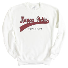 Load image into Gallery viewer, Kappa Delta Sweatshirt | KD Baseball Crewneck Sweatshirt | Kappa Delta Sorority Gift Idea - Kite and Crest