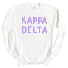 Load image into Gallery viewer, Kappa Delta Sweatshirt - KD Purple Bubble Letters Crewneck Sweatshirt - Kite and Crest
