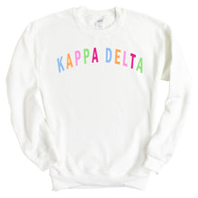Load image into Gallery viewer, Kappa Delta Sweatshirt | KD Rainbow Letter Crewneck Sweatshirt | Kappa Delta Sorority Gift Idea - Kite and Crest