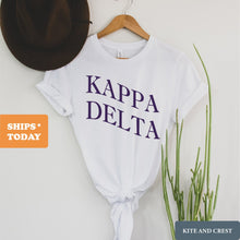 Load image into Gallery viewer, Kappa Delta T-Shirt | KD Large and Wavy Letters Shirt | Kappa Delta Sorority Gift Idea - Kite and Crest