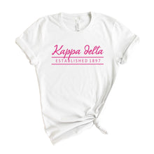 Load image into Gallery viewer, Kappa Delta T-Shirt | KD Pink Established Shirt | Kappa Delta Sorority Gift Idea - Kite and Crest