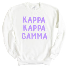 Load image into Gallery viewer, Kappa Kappa Gamma Sweatshirt - Kappa (KKG) Purple Bubble Letters Crewneck Sweatshirt - Kite and Crest