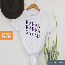 Load image into Gallery viewer, Kappa Kappa Gamma T-Shirt | Kappa (KKG) Large and Wavy Letters Shirt | Kappa Kappa Gamma Sorority Gift Idea - Kite and Crest