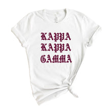 Load image into Gallery viewer, Kappa Kappa Gamma T-Shirt | Kappa (KKG) Old Type Written Shirt | Kappa Kappa Gamma Sorority Gift Idea - Kite and Crest