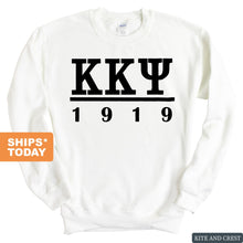Load image into Gallery viewer, Kappa Kappa Psi Black Letter Sweatshirt - Fraternity Crewneck Sweatshirt - Kite and Crest