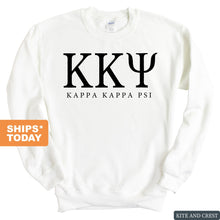 Load image into Gallery viewer, Kappa Kappa Psi Block Letter Sweatshirt - Fraternity Crewneck Sweatshirt - Kite and Crest