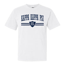 Load image into Gallery viewer, Kappa Kappa Psi Striped Shield Comfort Colors T-Shirt - Fraternity Tee - Kite and Crest