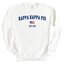 Load image into Gallery viewer, Kappa Kappa Psi USA Flag Sweatshirt - Fraternity Crewneck Sweatshirt - Kite and Crest