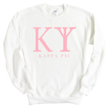 Load image into Gallery viewer, Kappa Psi Classic Pink Letters Sweatshirt - Fraternity Crewneck Sweatshirt - Kite and Crest