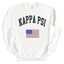 Load image into Gallery viewer, Kappa Psi Traditional Flag Sweatshirt - Fraternity Crewneck Sweatshirt - Kite and Crest