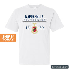 Load image into Gallery viewer, Kappa Sigma Comfort Colors T-Shirt - Kappa Sig Large Crest Shirt - Kite and Crest