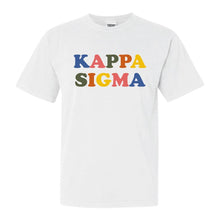 Load image into Gallery viewer, Kappa Sigma Comfort Colors T-Shirt - Kappa Sig Retro Letters Shirt - Kite and Crest