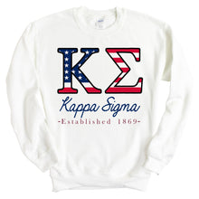 Load image into Gallery viewer, Kappa Sigma Sweatshirt - Kappa Sig American Flag Letters Crewneck Sweatshirt - Kite and Crest
