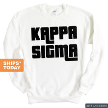 Load image into Gallery viewer, Kappa Sigma Sweatshirt - Kappa Sig Stacked Letters Crewneck Sweatshirt - Kite and Crest