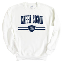 Load image into Gallery viewer, Kappa Sigma Sweatshirt - Kappa Sig Striped Shield Crewneck Sweatshirt - Kite and Crest