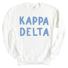 Load image into Gallery viewer, KD Kappa Delta Blue Bubble Letter Sorority Crewneck Sweatshirt - Kite and Crest