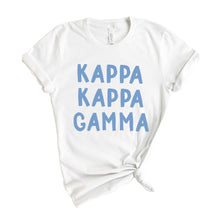 Load image into Gallery viewer, KKG Kappa Kappa Gamma Blue Bubble Letter Sorority T-Shirt Tee - Kite and Crest