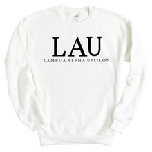 Load image into Gallery viewer, Lambda Alpha Upsilon Block Letter Sweatshirt - Fraternity Crewneck Sweatshirt - Kite and Crest