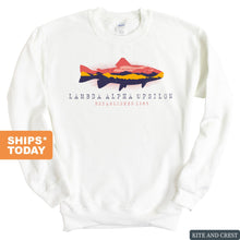 Load image into Gallery viewer, Lambda Alpha Upsilon Fishing Sweatshirt - Fraternity Crewneck Sweatshirt - Kite and Crest