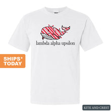 Load image into Gallery viewer, Lambda Alpha Upsilon Red Whale Comfort Colors T-Shirt - Fraternity Tee - Kite and Crest