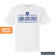 Load image into Gallery viewer, Lambda Alpha Upsilon Shield Comfort Colors T-Shirt - Fraternity Tee - Kite and Crest
