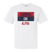 Load image into Gallery viewer, Lambda Chi Alpha Comfort Colors T-Shirt - Lambda Chi Colorful Stripe Shirt - Kite and Crest