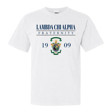 Load image into Gallery viewer, Lambda Chi Alpha Comfort Colors T-Shirt - Lambda Chi Large Crest Shirt - Kite and Crest