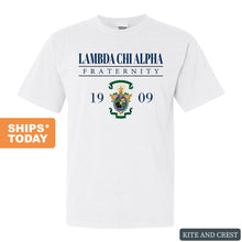 Load image into Gallery viewer, Lambda Chi Alpha Comfort Colors T-Shirt - Lambda Chi Large Crest Shirt - Kite and Crest