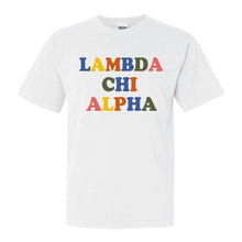 Load image into Gallery viewer, Lambda Chi Alpha Comfort Colors T-Shirt - Lambda Chi Retro Letters Shirt - Kite and Crest