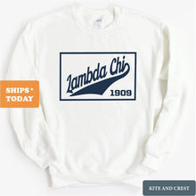 Load image into Gallery viewer, Lambda Chi Alpha Sweatshirt - Lambda Chi Baseball Boxed Crewneck Sweatshirt - Kite and Crest