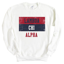 Load image into Gallery viewer, Lambda Chi Alpha Sweatshirt - Lambda Chi Colorful Stripe Crewneck Sweatshirt - Kite and Crest