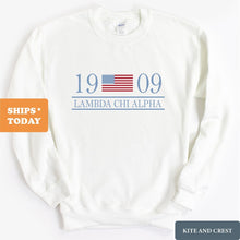 Load image into Gallery viewer, Lambda Chi Alpha Sweatshirt - Lambda Chi Flag Year Crewneck Sweatshirt - Kite and Crest
