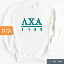 Load image into Gallery viewer, Lambda Chi Alpha Sweatshirt - Lambda Chi Lettered Basic Crewneck Sweatshirt - Kite and Crest