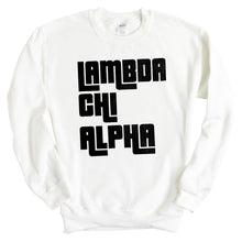 Load image into Gallery viewer, Lambda Chi Alpha Sweatshirt - Lambda Chi Stacked Letters Crewneck Sweatshirt - Kite and Crest